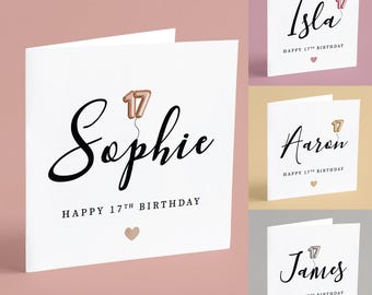 Carte de 17e anniversaire, 17 aujourd'hui, joyeux 17e anniversaire, dix-sept carte, 17 ballons, anniversaire important, dix-septième carte personnalisée GG126