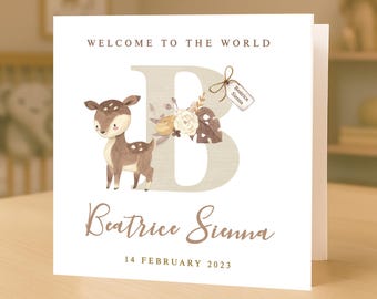 Personalised Woodland New Baby Girl Card — Deer Animal Congratulations Welcome Keepsake | GG61