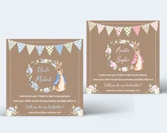 Personalised Will You Be My Godmother Card, Bunny Rabbit Will You Be My Godparents card? Vintage Floral Will You Be My Godfather card? GG34