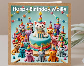 Carte d'anniversaire personnalisée chat, illustration drôle de fête de chats, art animalier mignon pour les amoureux des chats, lui/elle/enfants/petit ami/petite amie GG118