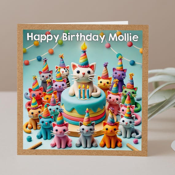 Personalised Cat Birthday Card with Party Cats Illustration – For Cat Lovers | GG118