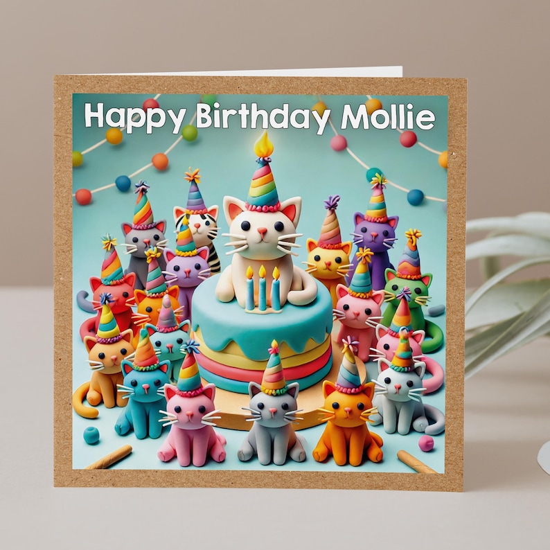 Personalised Cat Birthday Card with Party Cats Illustration – For Cat Lovers | GG118 image 1