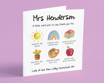 Carte de remerciement personnalisée pour enseignant Carte de remerciement pour maternelle Carte de fin d'année pour les enseignants Carte pour assistante maternelle GG43