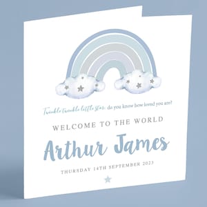 Personalised New Baby Boy Card, Rainbow Baby Card, New Baby Card Boy, Baby Card Personalised, Baby Card Boy, Blue New Baby Son Card GG88