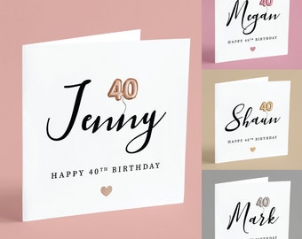 40th Birthday Card, 40 Today, Happy 40th Birthday, Forty Card, 40 Balloon, Milestone Birthday, Personalised Fortieth Card GG102