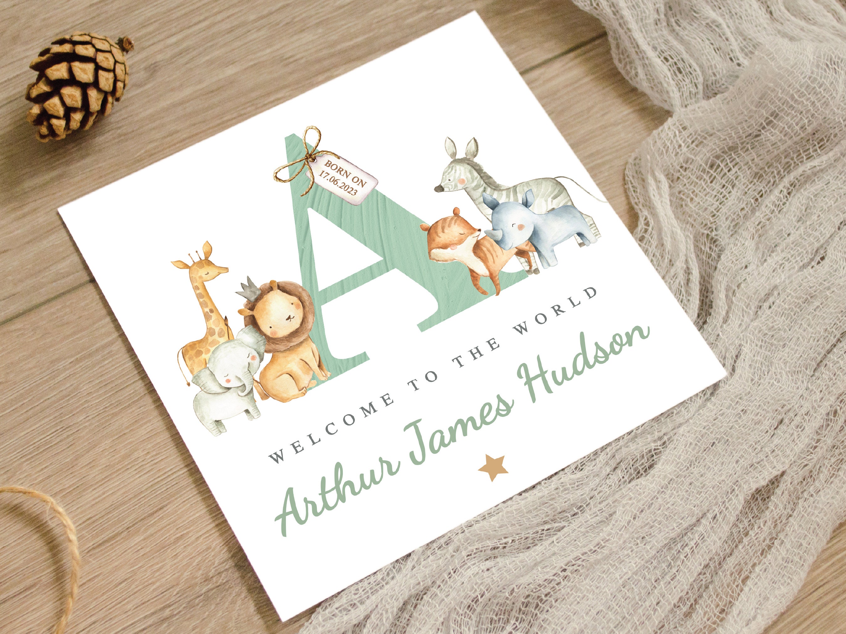 Carte Pour Dire Merci Après La Naissance Savane Lion, Eléphant, Girafe - Joli Faire Part