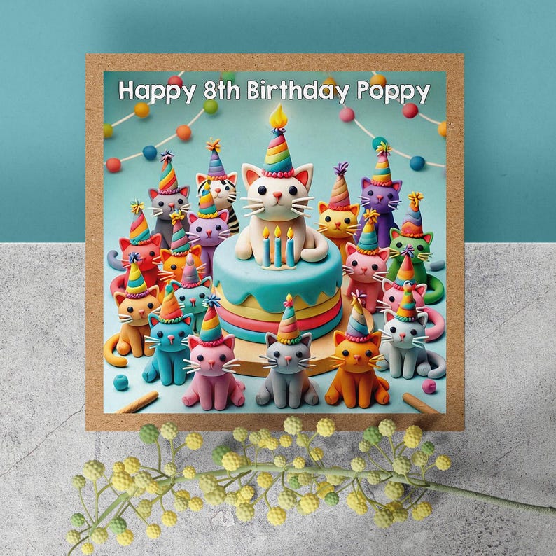 Personalised Cat Birthday Card with Party Cats Illustration – For Cat Lovers | GG118 image 4