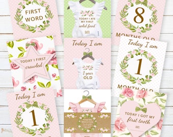 Floral Baby Girl Milestone Cards - Vintage Newborn Memory & Monthly Photo Props, Ideal Keepsake Gift for New Baby Girl