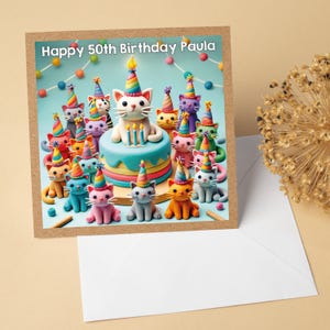 Personalised Cat Birthday Card with Party Cats Illustration – For Cat Lovers | GG118 image 3