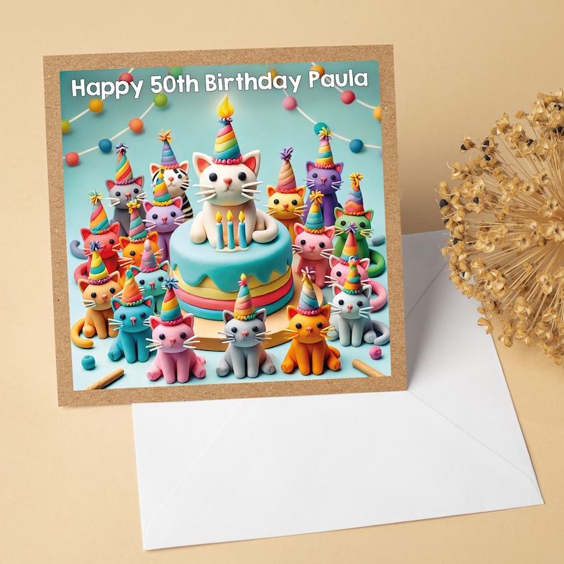 Personalised Cat Birthday Card with Party Cats Illustration – For Cat Lovers | GG118 image 3