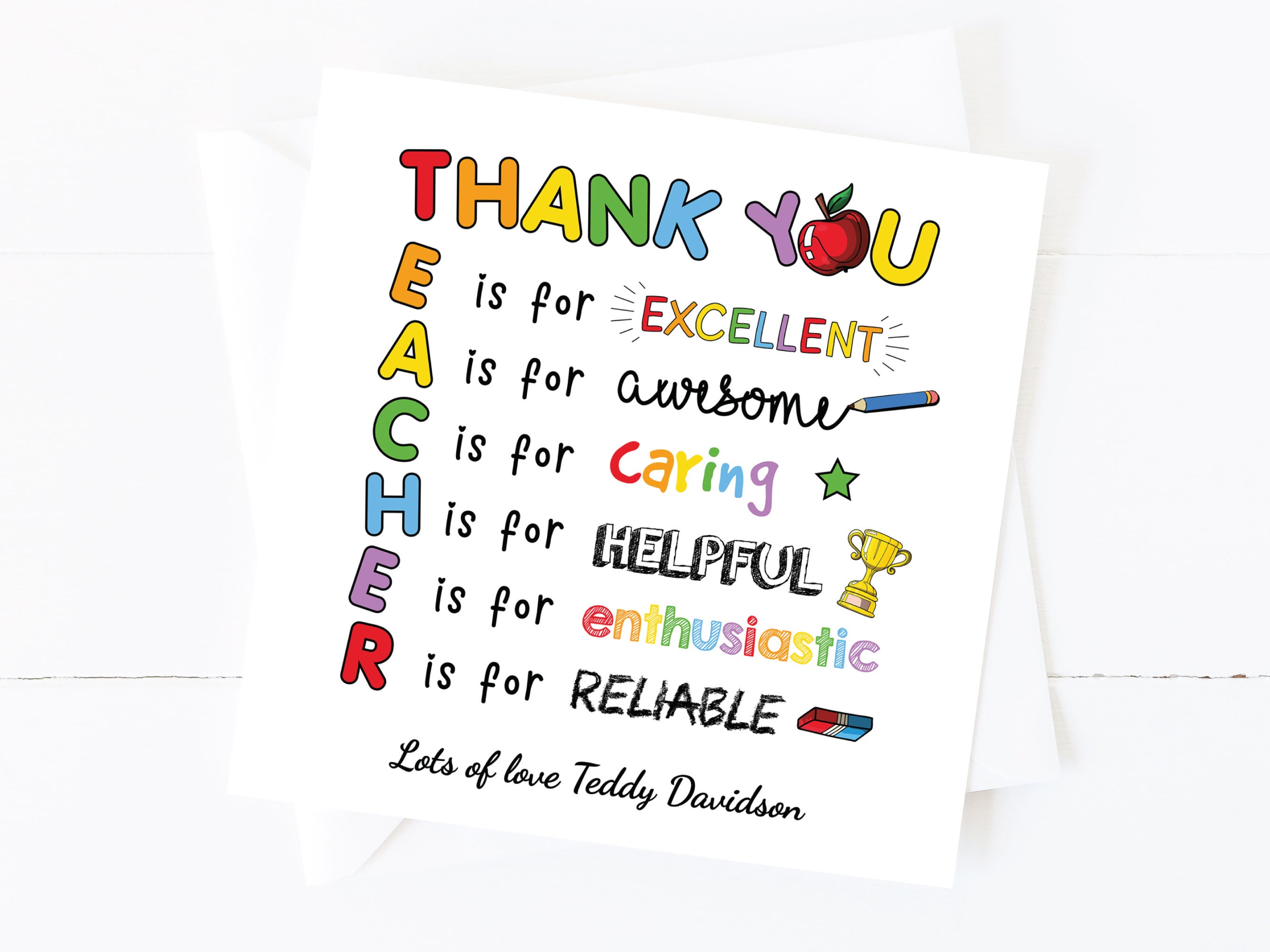 Personalised Rainbow Teacher Thank You Card – End of Term Gift GG44 ...