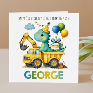 Personalised Dinosaur Digger Birthday Card for Son, Grandson, Nephew or Godson | GG117