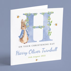 Personalised Boy Christening Card, Bunny Rabbit Baptism Card, Initial Baby Boy Naming Day Card, Godson Christening Card, Grandson, Son GG31