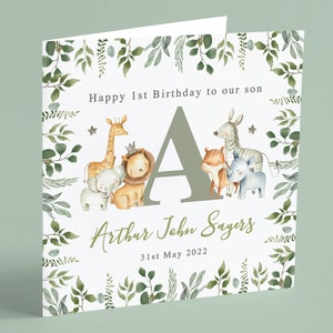 Tarjeta de cumpleaños con temática de safari en la jungla, personalizada para hijo o nieto (cualquier edad) GG33