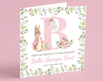 Personalised 1st Birthday Card for Granddaughter, Niece, Daughter, Bunny Rabbit Birthday Card, Personalised First Birthday Card, Floral GG60