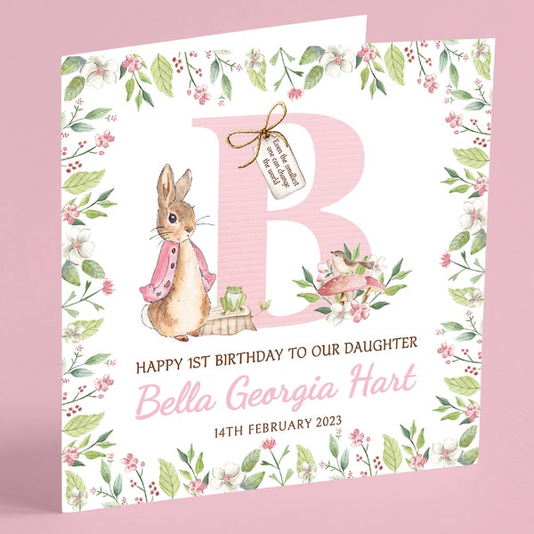 Personalised 1st Birthday Card for Granddaughter, Niece, Daughter, Bunny Rabbit Birthday Card, Personalised First Birthday Card, Floral GG60