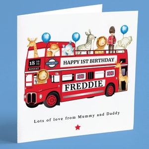 Personalised London Bus Birthday Card Personalised 1st Birthday Card Jungle Animals Birthday Card Personalised 2nd Birthday Safari Card GG35