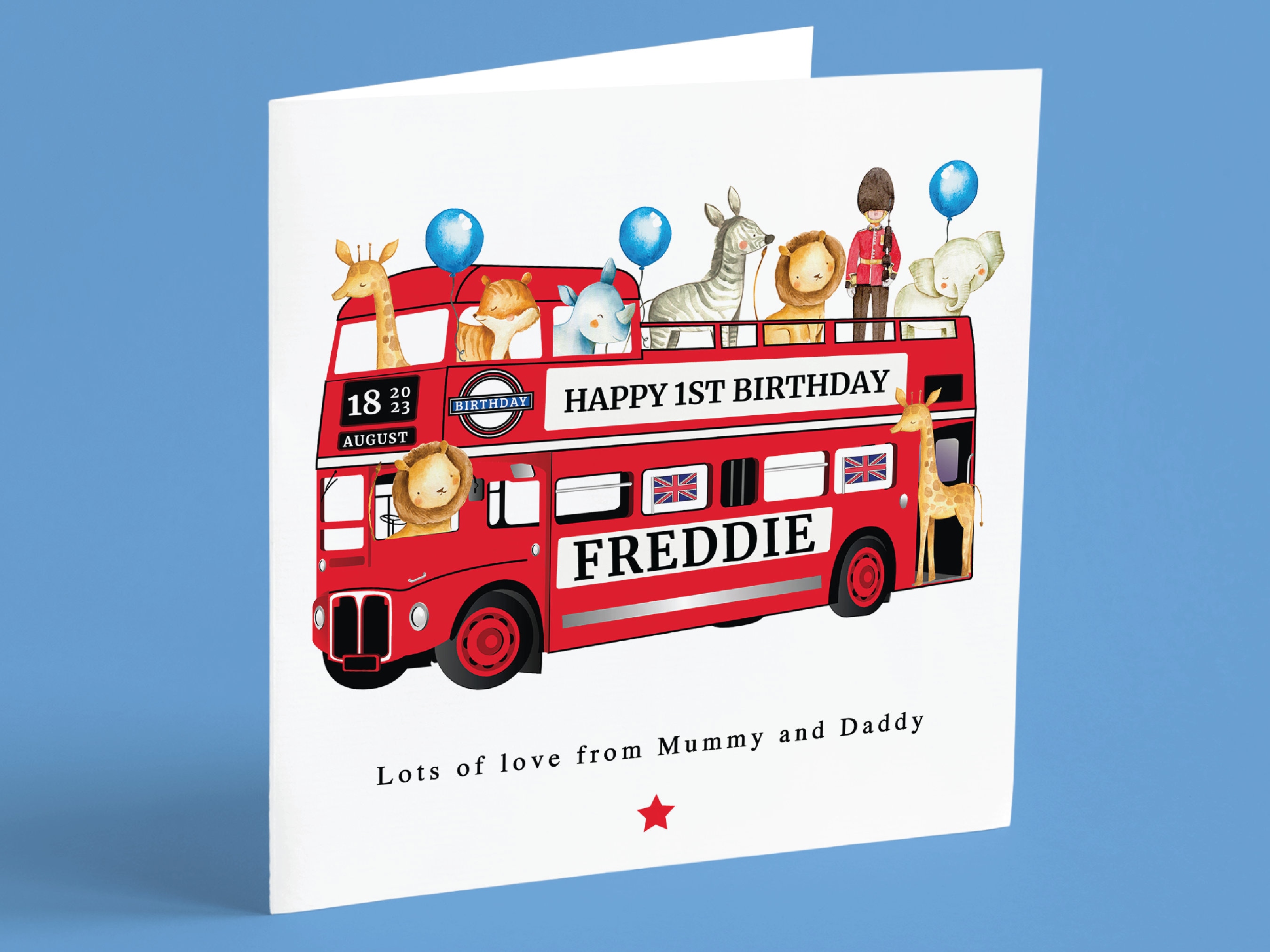 Personalised London Bus Birthday Card Personalised 1st Birthday Card Jungle Animals Birthday Card Personalised 2nd Birthday Safari Card GG35