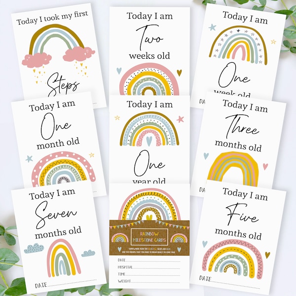 Rainbow Baby Milestone Cards - Unisex New Baby Gift, Perfect for Baby Shower & Pregnancy, Photo Props for Monthly Growth, Keepsake