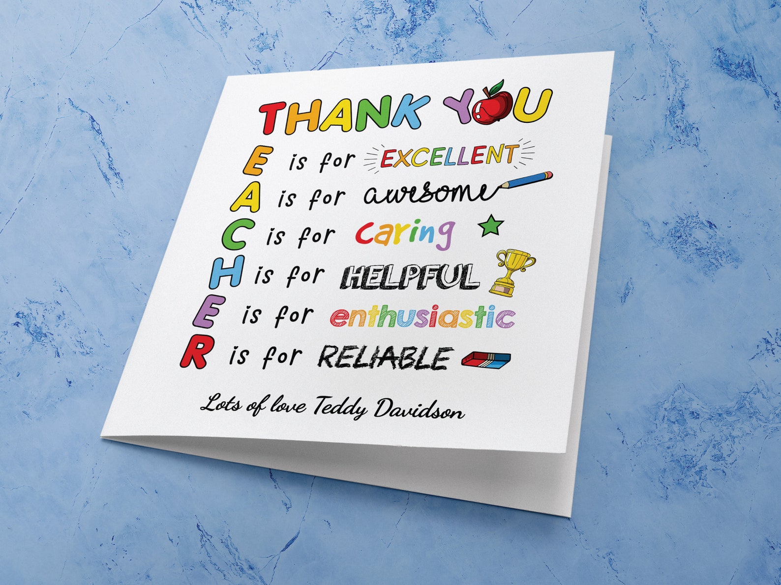 Personalised Rainbow Teacher Thank You Card – End of Term Gift GG44 ...