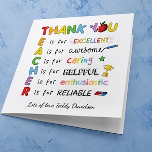 Personalised Rainbow Teacher Thank You Card – End of Term Gift GG44 ...