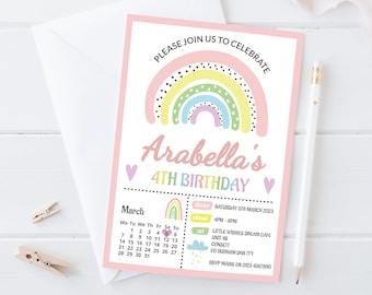 Personalised Rainbow Birthday Invitations: Pastel Party Theme