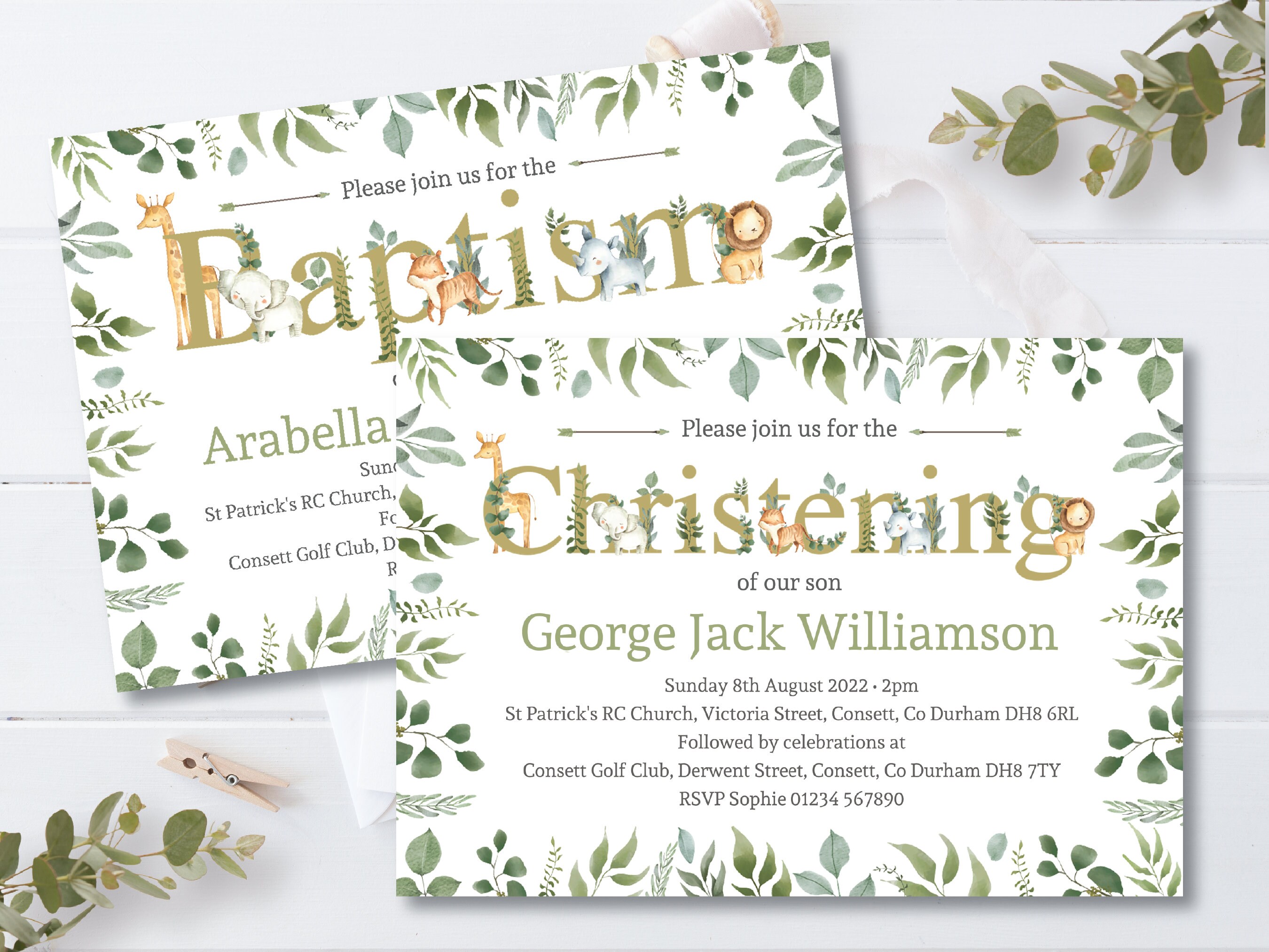 Jungle Animal Christening Invitations Personalised Safari Etsy