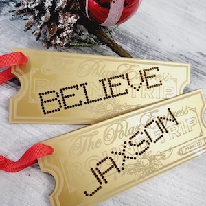 Polar express ornament personalized train ticket Christmas ornament polar express train ticket gold believe magic ornament acrylic