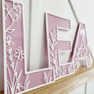 Wildflower Flowered Acrylic Wall Decor Nursery Letters Boho Name Sign Layered 3d Letters Floral Alphabet Letters Girls Room Sign Bedroom