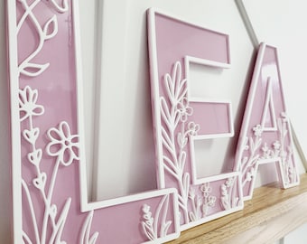 Wildflower Flowered Acrylic Wall Decor Nursery Letters Boho Name Sign Layered 3d Letters Floral Alphabet Letters Girls Room Sign Bedroom