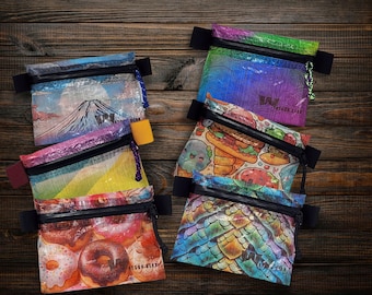 New! Dyneema - Ultralight Minimalist Hiking Zip Wallet - Custom Prints