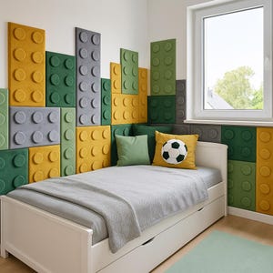 Paneles tapizados de pared únicos hechos a mano en forma de bloque: decoración creativa para habitación infantil, idea de regalo original.