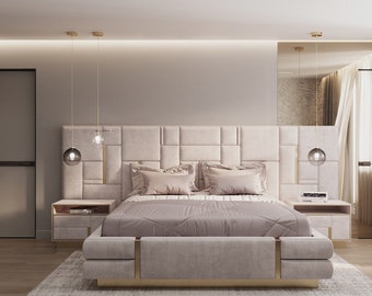 Panneaux muraux rembourrés géométriques élégants – Décoration carrée et rectangulaire contemporaine pour intérieurs tendance.