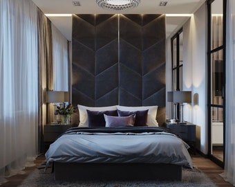 Paneles tapizados en espiga elegantes hechos a medida: decoración de pared sofisticada en forma de chevrón para interiores modernos