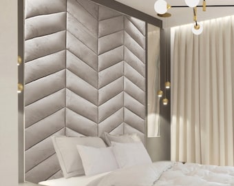 Panneaux rembourrés à chevrons élégants sur mesure - Décoration murale sophistiquée à chevrons pour intérieurs modernes