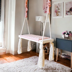 Luxury Indoor and Outdoor Handcrafted Wooden Swing: Eco-Friendly Upholstered Kids Swing