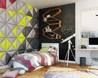 Maßgeschneiderte, schicke, rechtwinklige Polsterpaneele – zeitgenössische geometrische Wandkunst für stilvolle Innenräume
