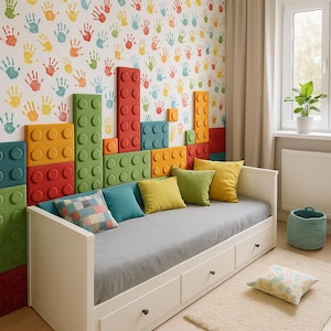 Handmade Unique block-shaped wall panel Upholstered Panels - Creative Wall Decor for Kids&#39; Room - Original Gift Idea