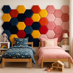 Upholstered soft wall panels and padded boards, Upholstered head panel, hexagon velored wall panel