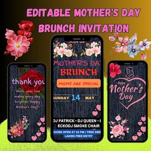 Editable Mother&#39;s Day Brunch Invitation Template | Printable Mother&#39;s Day Celebration Invitation | Digital Mother&#39;s Day Party Invitation