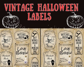 Vintage Halloween Potion Labels – Spooky Bottle Apothecary Tags (Digital Download)