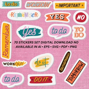 A Set of 70 Planner Stickers / Printable Sticker / Planner Sticker Set / Agenda Sticker Set / Stickers for Planners / motivation Stickers