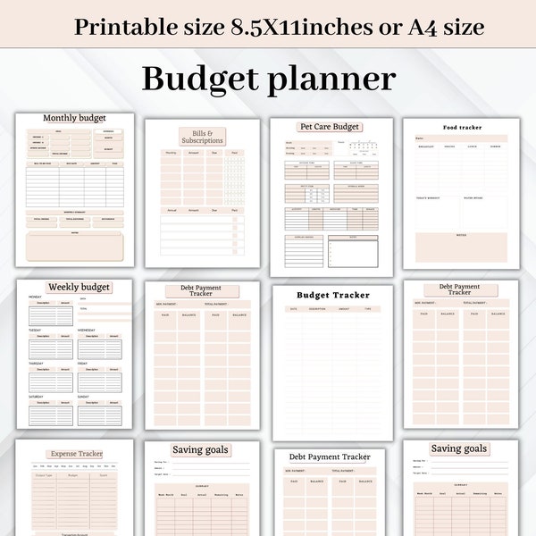 Printable Budget Planner Kit | Financial Organizer | Budget Tracker | Financial tracker | Monthly Debt| Bill Tracker| Expenses