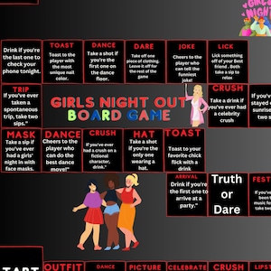 Girls Night In - Fun and Hilarious Board Game for a Memorable Evening, printable girls night board game , Printable Drinking Board Game
