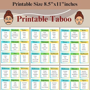druckbares Tabu-Spiel, Tabu-Spiel, Verbotene Wörter, Sofortiger Download, Tabu-Karten, druckbare Schulspiele für Kinder, Klassenzimmer-Tabu-Spiel