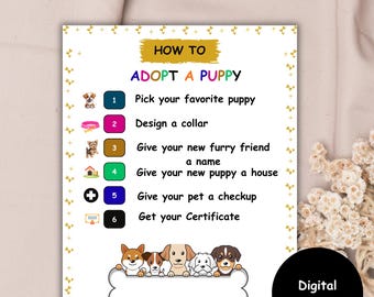 Adopt a Puppy Station Printable | Puppy Party Kit & Adoption Certificate