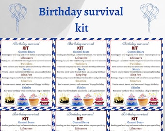 Birthday Survival Kit - Digital Gift Tag, printable happy birthday survival kit tag