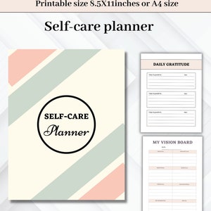 Planificador de cuidado personal imprimible / Diario de amor propio / Kit de hojas de trabajo de salud mental / Diario de atención plena / Paquete de planificador de bienestar / Seguimiento del estado de ánimo
