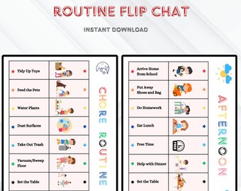 Editable Routine Flip Chart for Kids | Daily Chore Chart | Morning and Bedtime Schedule | Printable Visual Schedule | Instant Download