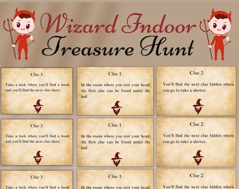 Búsqueda del tesoro en interiores con temática de magos, juego familiar para niños (descarga instantánea)